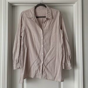 Striped Split Hem Neutral Button Down Top